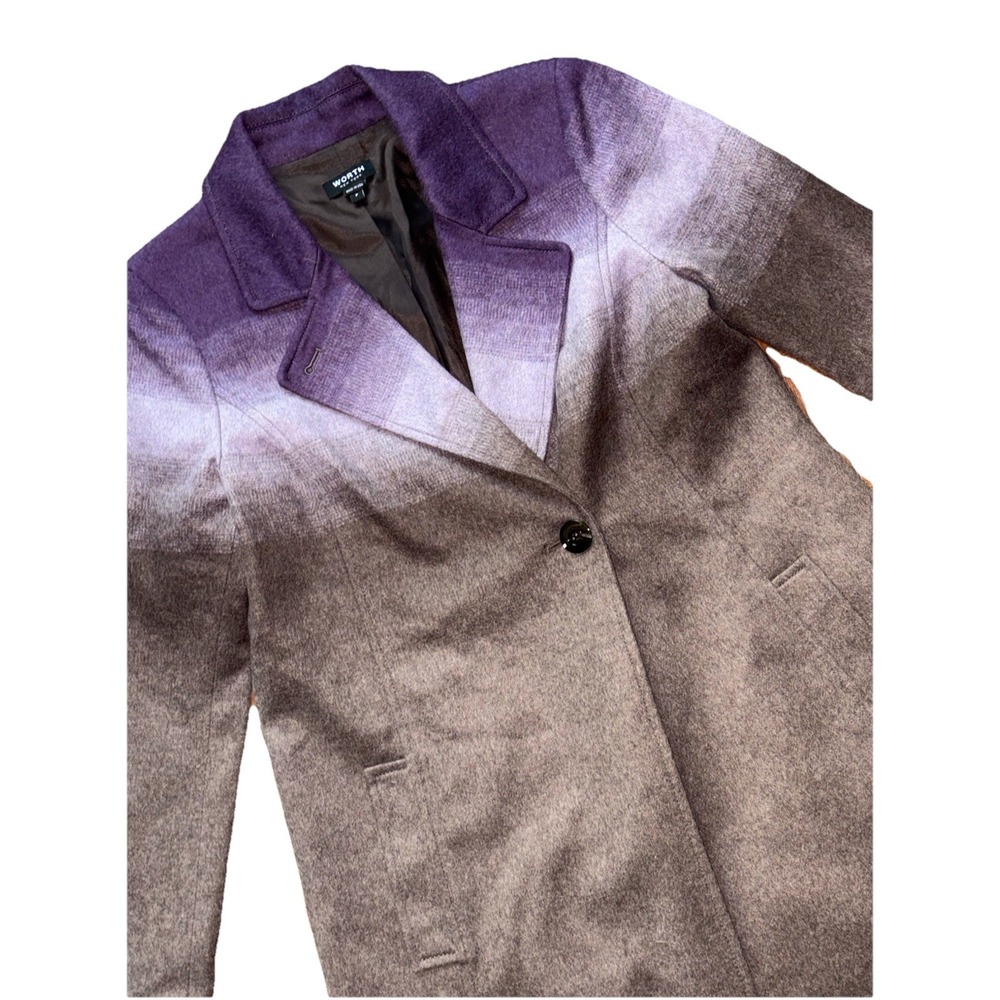 Worth New York Coat Womens P Petite Brown Purple Brown Ombré Wool Blend Pea